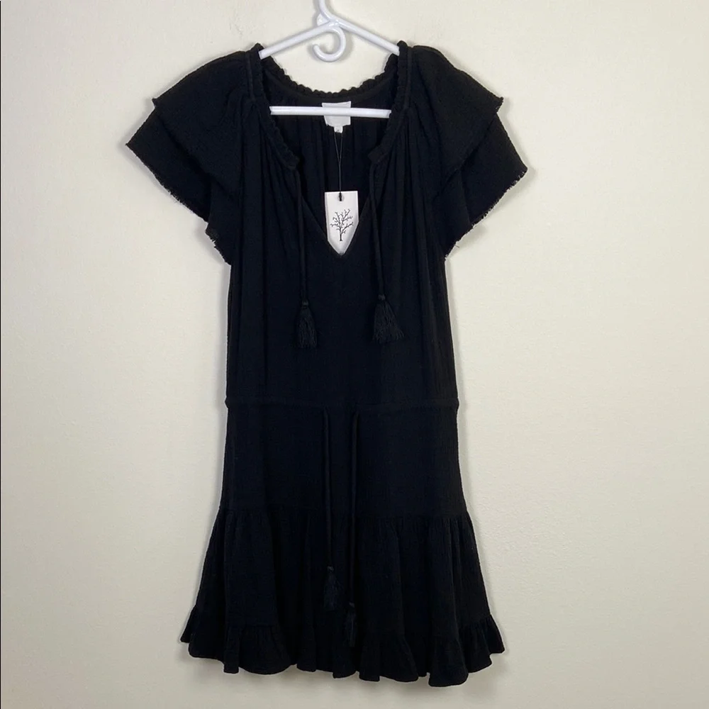 NWT Sundays Reese Dress Women's S Gauze Split Neck Cinched Waist Summer Coastal - Picture 2 of 12